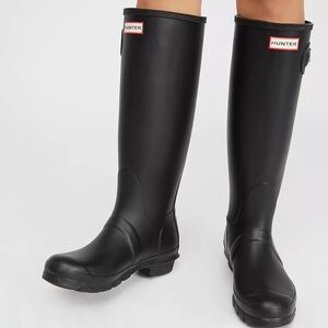 New Hunter Wellies Black Original Tall Rain Boots with Logo Detail